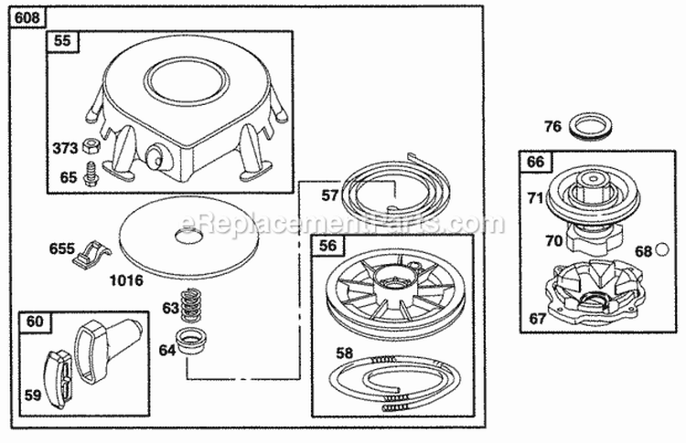 Rewind Assy Diagram and Parts List for 28A702-0102-01  Briggs and Stratton Engine
